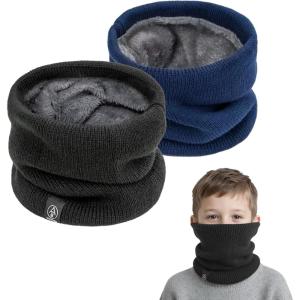 2 Pièces Tour de Cou pour Enfant, Polaire Cache Cou, Gaiter Masque Cagoule Cache-Cou Hiver écharpe Coupe-Vent Ski Élastique Épais Snood pour Moto Ski Marche Course Voyage, Noir Bleu(Noir  Bleu)