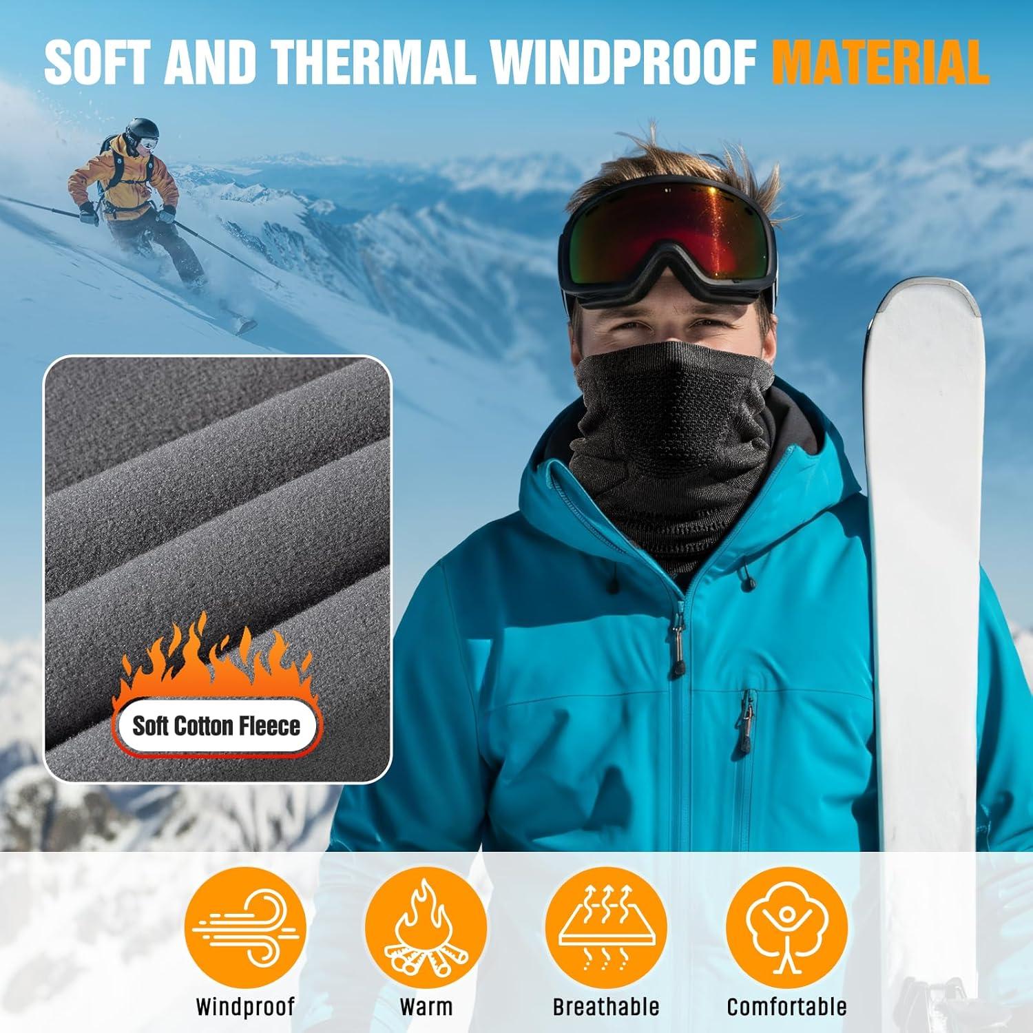 imageCache Cou Homme Hiver Tour de Cou Moto Thermique Polaire CoupeVent Ski CacheCou Sport Masque Respirant lastique Unisexe Cagoule pour Moto Ski Vlo et RandonneNoir