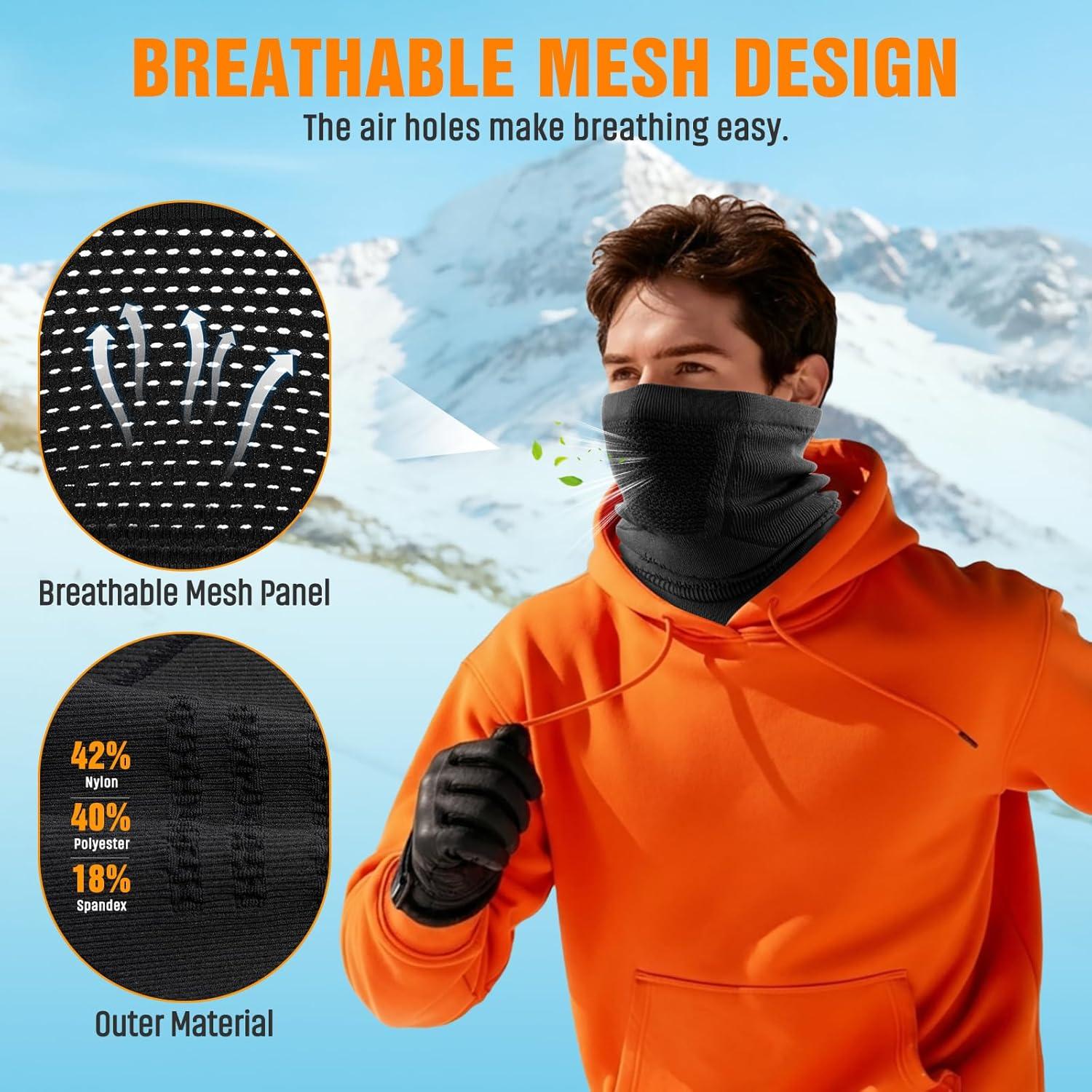 imageCache Cou Homme Hiver Tour de Cou Moto Thermique Polaire CoupeVent Ski CacheCou Sport Masque Respirant lastique Unisexe Cagoule pour Moto Ski Vlo et RandonneNoir