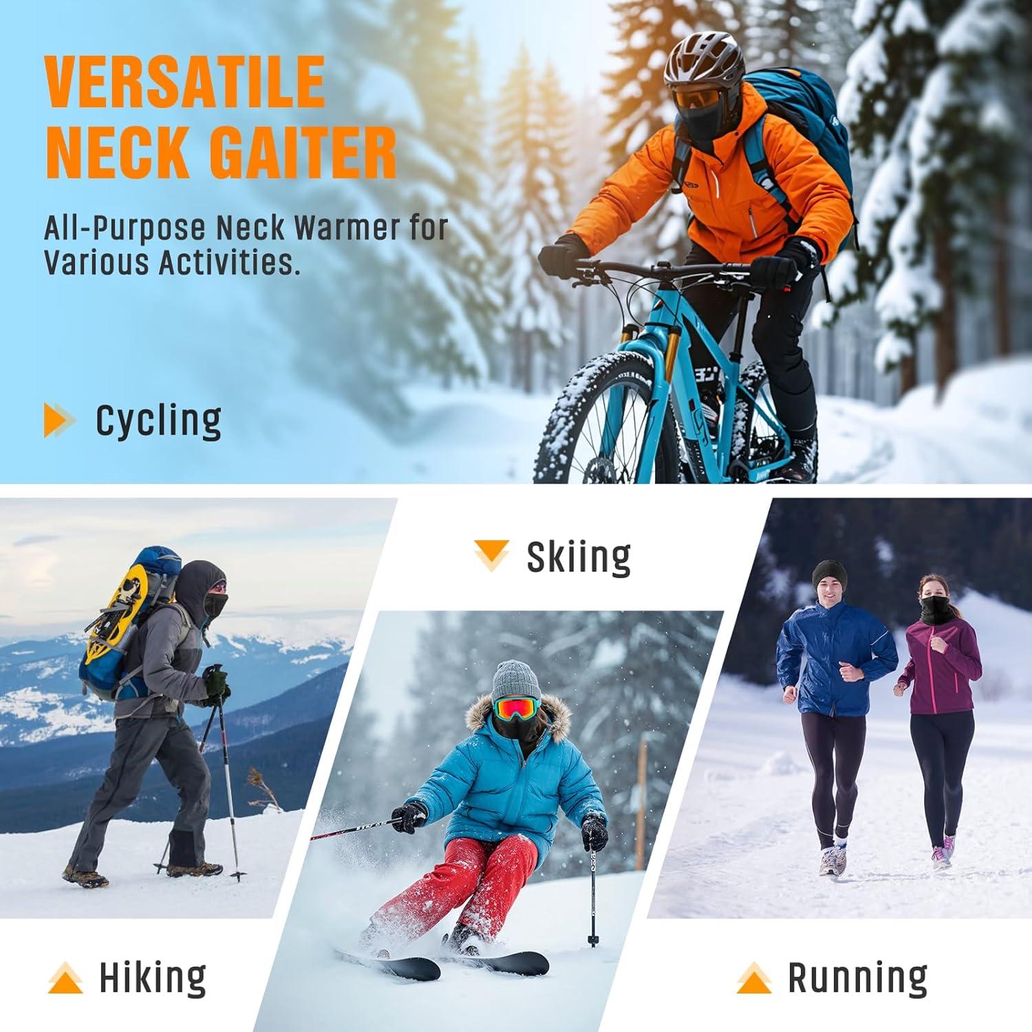 imageCache Cou Homme Hiver Tour de Cou Moto Thermique Polaire CoupeVent Ski CacheCou Sport Masque Respirant lastique Unisexe Cagoule pour Moto Ski Vlo et RandonneNoir