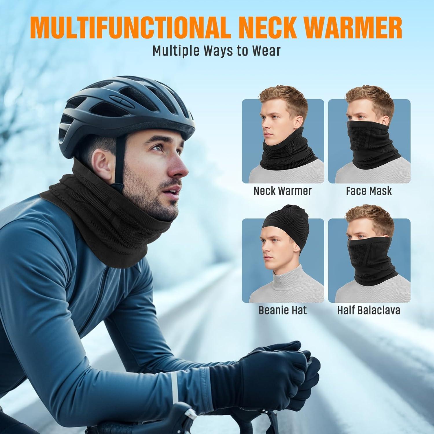 imageCache Cou Homme Hiver Tour de Cou Moto Thermique Polaire CoupeVent Ski CacheCou Sport Masque Respirant lastique Unisexe Cagoule pour Moto Ski Vlo et RandonneNoir