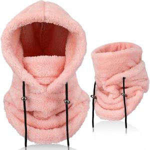 Cagoule d&rsquo;hiver en Polaire Chaud Homme Femme, Masque de Ski Bonnet Multifonction Coupe-Vent Thermique, Chapeau en Polaire avec Cache-Cou, pour Sports de Plein Air Cyclisme Randonnée Course(Rose)