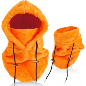 Cagoule d&rsquo;hiver en Polaire Chaud Homme Femme, Masque de Ski Bonnet Multifonction Coupe-Vent Thermique, Chapeau en Polaire avec Cache-Cou, pour Sports de Plein Air Cyclisme Randonnée Course(Orange)