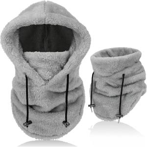 Cagoule d&rsquo;hiver en Polaire Chaud Homme Femme, Masque de Ski Bonnet Multifonction Coupe-Vent Thermique, Chapeau en Polaire avec Cache-Cou, pour Sports de Plein Air Cyclisme Randonnée Course(Gris)