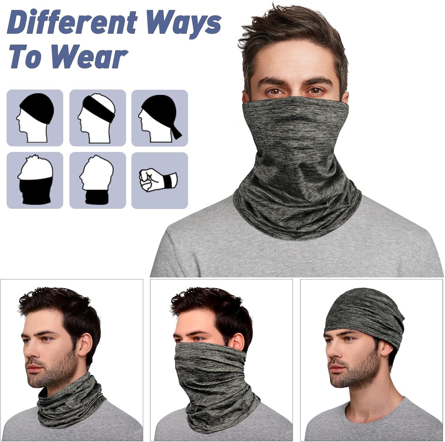 image2 Pices Cache Cou Moto CoupeVent Tour de Cou pour Homme et Femme Multifonction Bandana Elastique Tube Bandeaux Echarpe Cache Coup pour Ski Moto Vlo Course PiedGris Vert