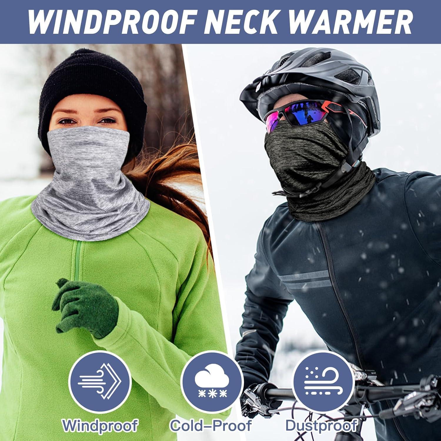 image2 Pices Cache Cou Moto CoupeVent Tour de Cou pour Homme et Femme Multifonction Bandana Elastique Tube Bandeaux Echarpe Cache Coup pour Ski Moto Vlo Course PiedGris Vert