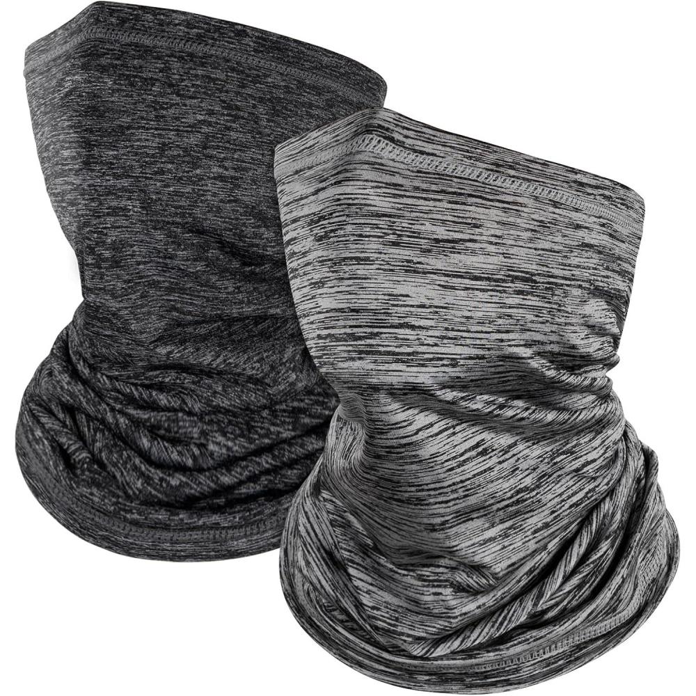 image2 Pices Cache Cou Moto CoupeVent Tour de Cou pour Homme et Femme Multifonction Bandana Elastique Tube Bandeaux Echarpe Cache Coup pour Ski Moto Vlo Course PiedGris Noir