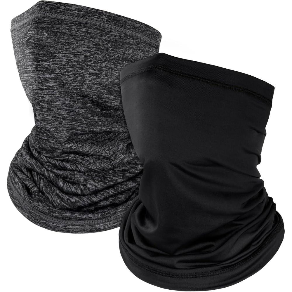 image2 Pices Cache Cou Moto CoupeVent Tour de Cou pour Homme et Femme Multifonction Bandana Elastique Tube Bandeaux Echarpe Cache Coup pour Ski Moto Vlo Course PiedNoir