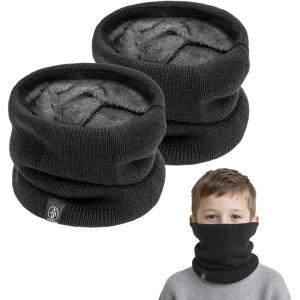 2 Pièces Tour de Cou pour Enfant, Polaire Cache Cou, Gaiter Masque Cagoule Cache-Cou Hiver écharpe Coupe-Vent Ski Élastique Épais Snood pour Moto Ski Marche Course Voyage, Noir(Noir)