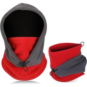 TAGVO Cagoule Coupe-Vent Masque De Ski Cagoule Polaire Thermique Hiver Utilisation Polyvalente Masque Unisexe Chaud ＆ Couvre-Visage Respirant Cache-Cou Épais pour Les Sports De Plein Air d&rsquo;hiver(1 pièce Gris/Rouge)