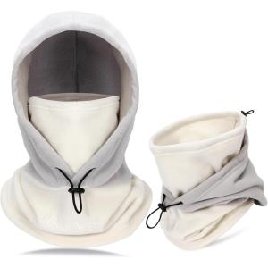 TAGVO Cagoule Coupe-Vent Masque De Ski Cagoule Polaire Thermique Hiver Utilisation Polyvalente Masque Unisexe Chaud ＆ Couvre-Visage Respirant Cache-Cou Épais pour Les Sports De Plein Air d&rsquo;hiver(1 pièce Gris/Beige)