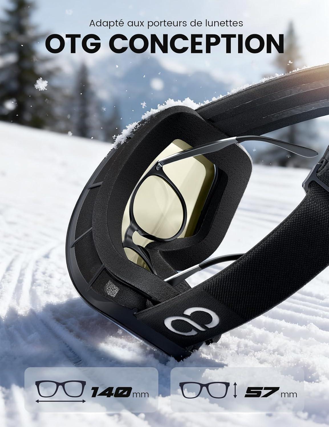imageLamicall Lunettes de Ski Homme Masque Ski OTG Ultra HD ampamp AntiBue Brevet Lunettes Snowboard Polaris pour Femme ampamp Homme UV400 Protection Sangle Rglable Ski Goggles Femme pour Sports HiverNoirDore VLT 11