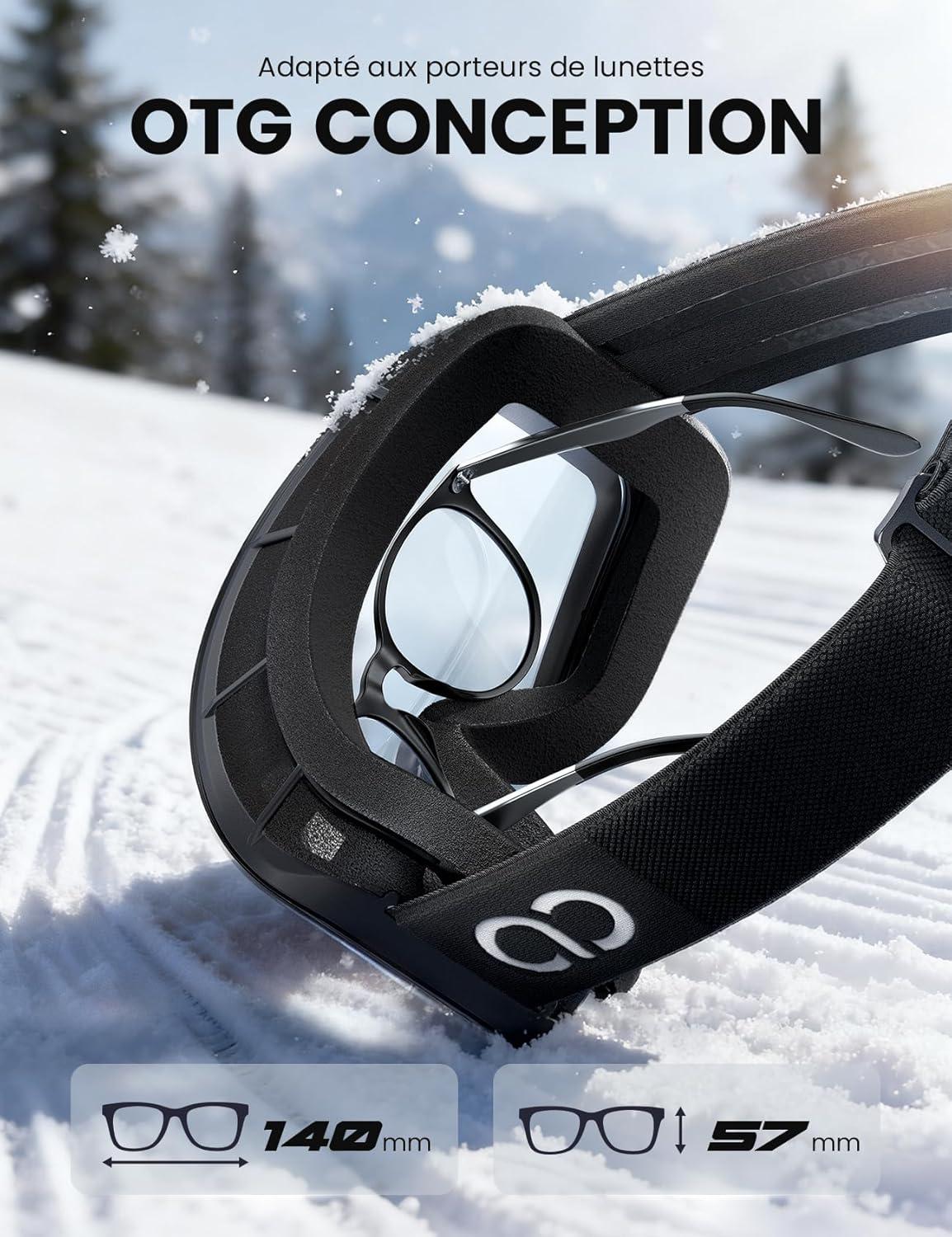 imageLamicall Lunettes de Ski Homme Masque Ski OTG Ultra HD ampamp AntiBue Brevet Lunettes Snowboard Polaris pour Femme ampamp Homme UV400 Protection Sangle Rglable Ski Goggles Femme pour Sports HiverNoirBleu VLT 11