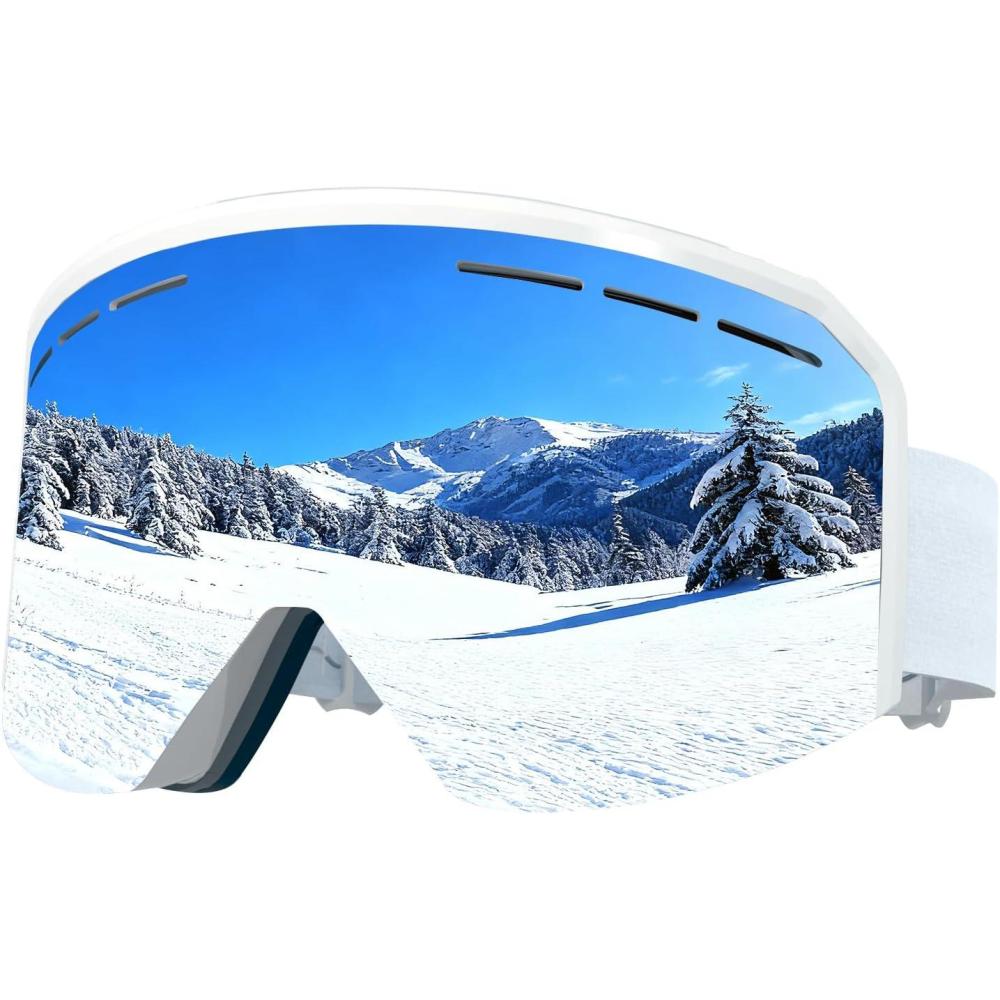 imageMasque de SkiYH359 Masque Lunettes de Ski pour Hommes Femmes JeunesAntiUV AntiBue Lunettes de SnowboardOTG Ajustables Lunette de SkiBlancArgent VLT 13