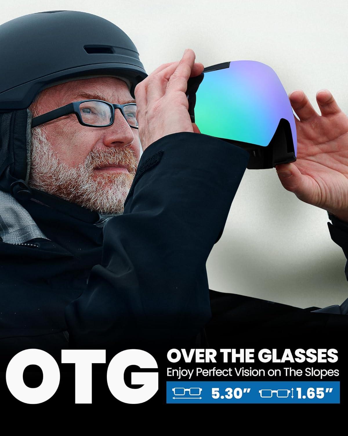 imageOutdoorMaster Heron Lunettes de ski 2 verres sans monture interchangeables magntiquement HD Toric Lens lunettes de snowboard OTG pour hommes ampamp femmes 100 protection UV Snow GogglesAMonture noire Revo Vert Vlt 15 Verre jaune