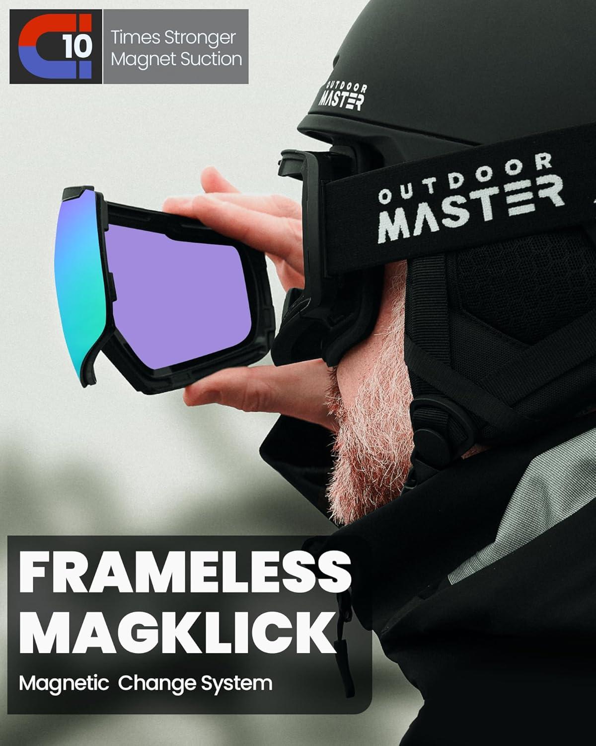 imageOutdoorMaster Heron Lunettes de ski 2 verres sans monture interchangeables magntiquement HD Toric Lens lunettes de snowboard OTG pour hommes ampamp femmes 100 protection UV Snow GogglesAMonture noire Revo Vert Vlt 15 Verre jaune