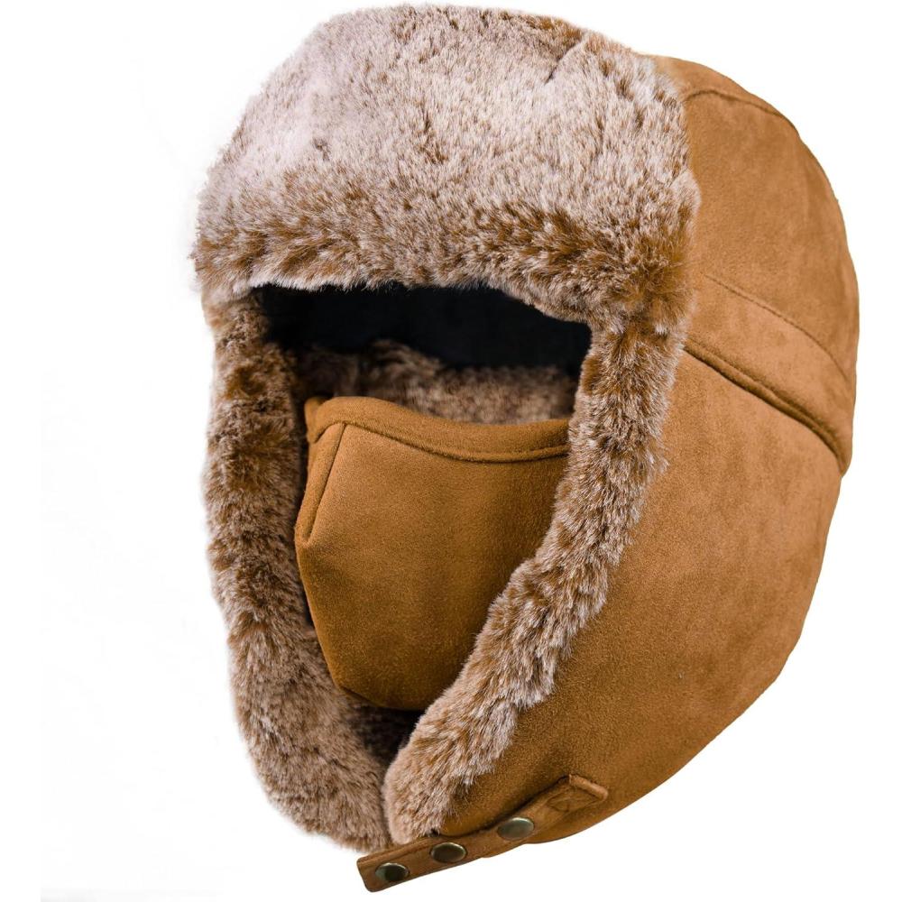 imageUnigear Chapka dHiver Chapeau de Trappeur Chaud Bonnet de Russe Bonnet Aviateur avec Masque Amovible Confortable CoupeVent Antipoussire tanche pour Ski Snowboard et Les Activits dHiverBrun