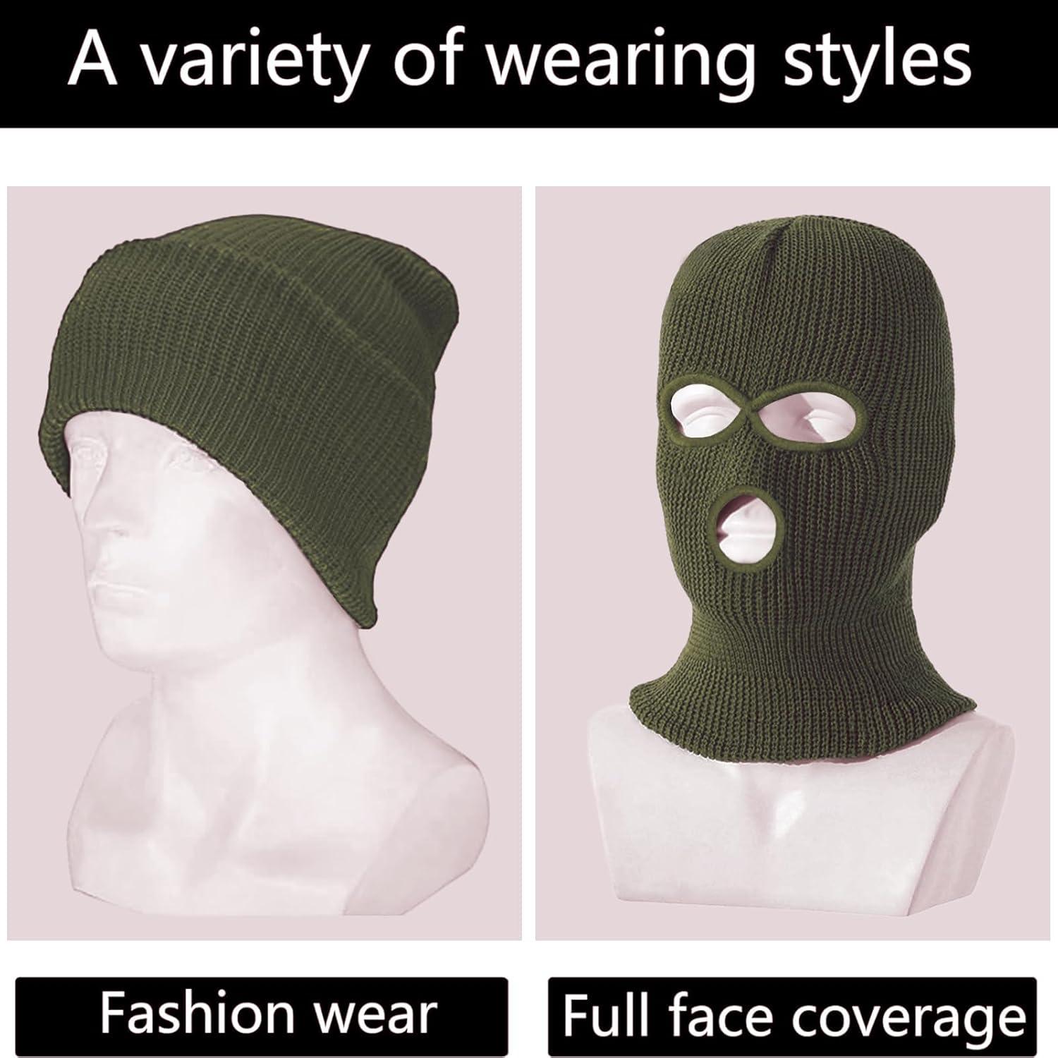 image2 Pices Cagoule 3 Trous Balaclava 3 Trous TricotCagoule Noir de Visage Complet Masque de Ski pou Hommes et FemmeVert armVert arm