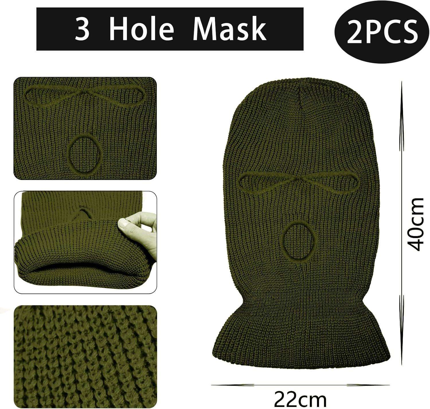 image2 Pices Cagoule 3 Trous Balaclava 3 Trous TricotCagoule Noir de Visage Complet Masque de Ski pou Hommes et FemmeVert armVert arm