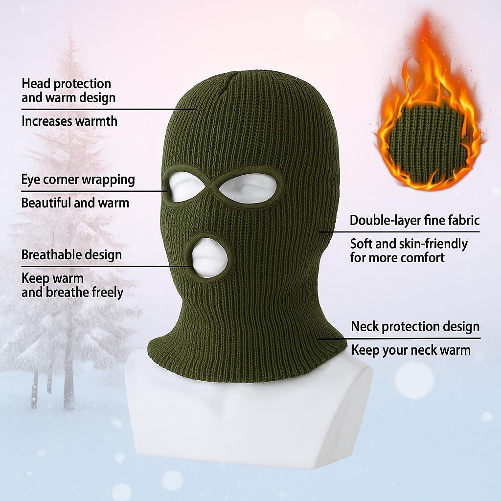 image2 Pices Cagoule 3 Trous Balaclava 3 Trous TricotCagoule Noir de Visage Complet Masque de Ski pou Hommes et FemmeVert armVert arm