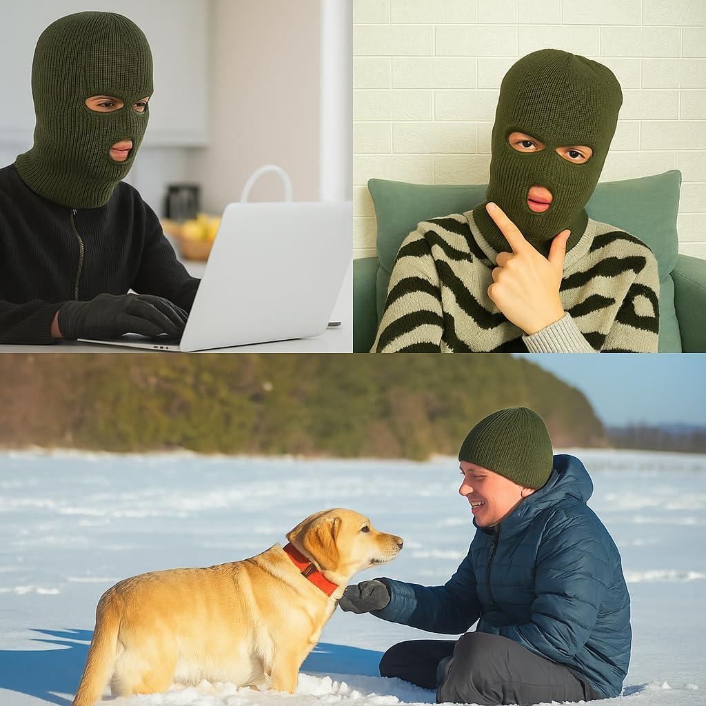 image2 Pices Cagoule 3 Trous Balaclava 3 Trous TricotCagoule Noir de Visage Complet Masque de Ski pou Hommes et FemmeVert armVert arm