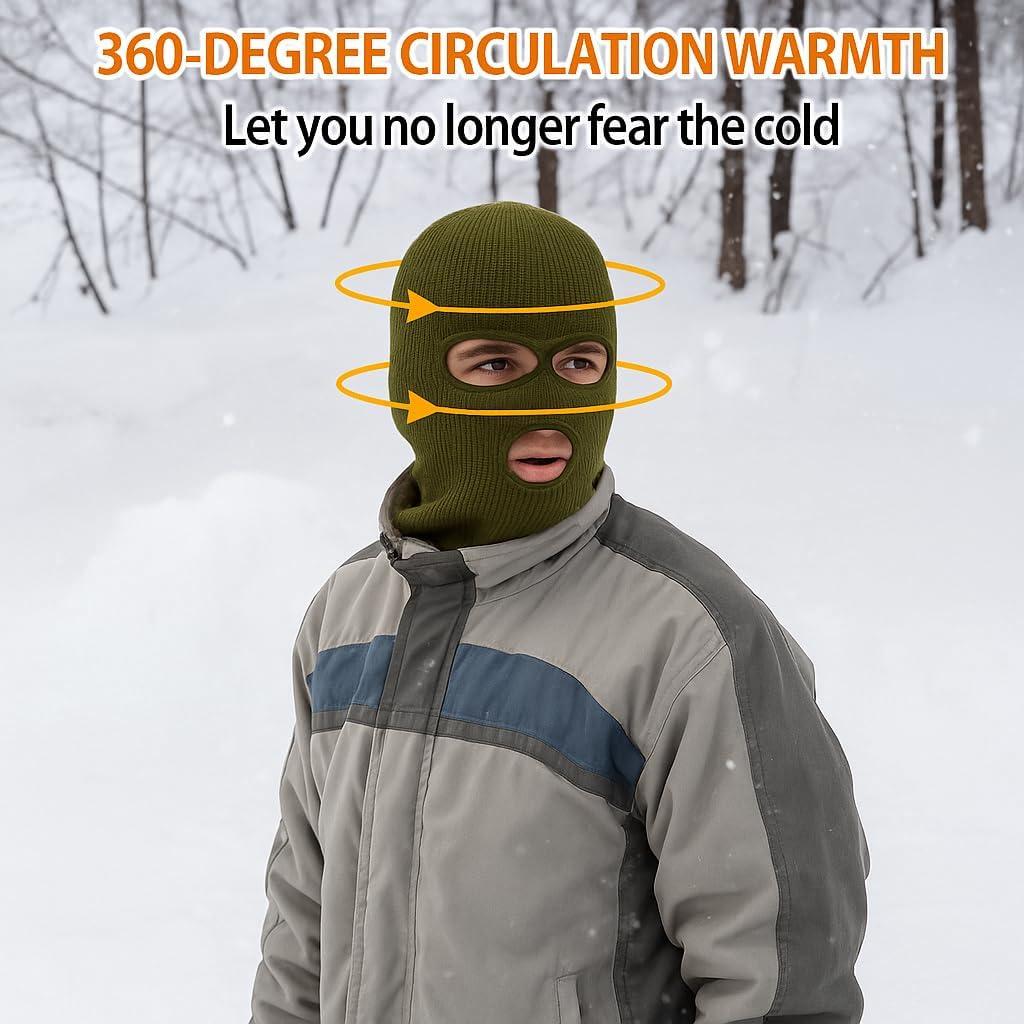 image2 Pices Cagoule 3 Trous Balaclava 3 Trous TricotCagoule Noir de Visage Complet Masque de Ski pou Hommes et FemmeVert armVert arm