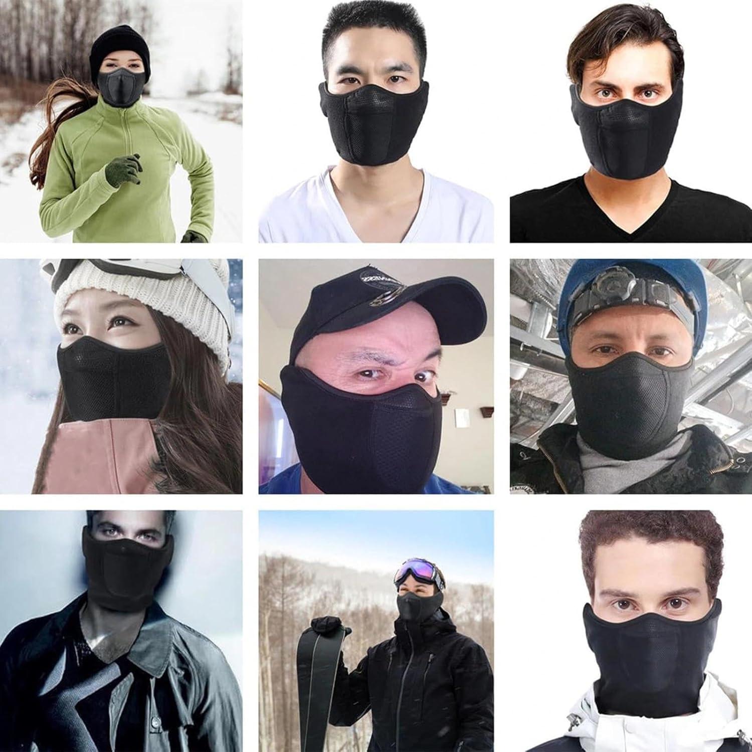 imageDemi Masque Coupe Vent Masque de Ski avec Cache Oreilles rglables pour Homme et Femme pour lhiver et la Course Pied pour Moto vlo Ski Snowboard randonne activits de Plein air