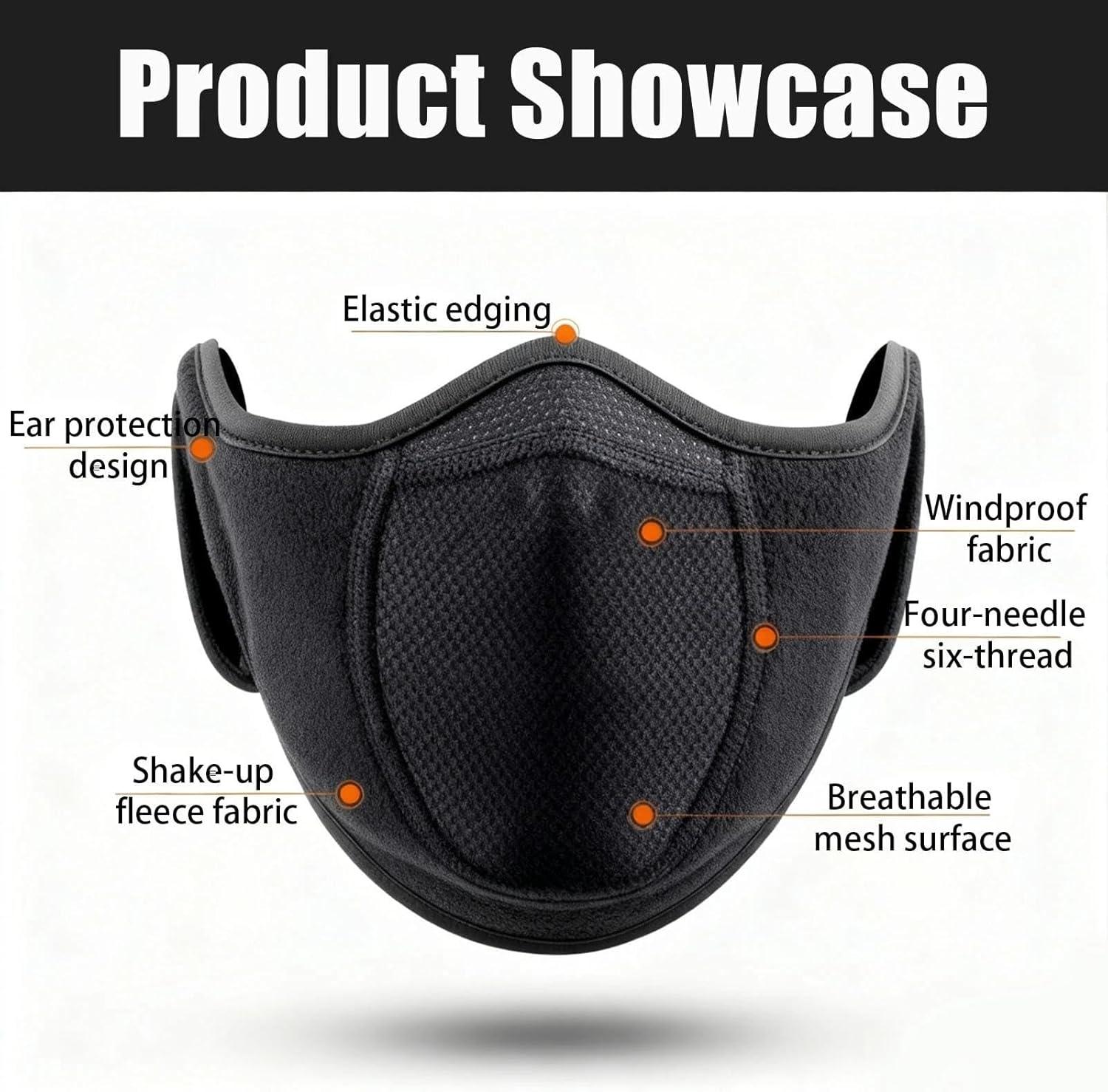 imageDemi Masque Coupe Vent Masque de Ski avec Cache Oreilles rglables pour Homme et Femme pour lhiver et la Course Pied pour Moto vlo Ski Snowboard randonne activits de Plein air
