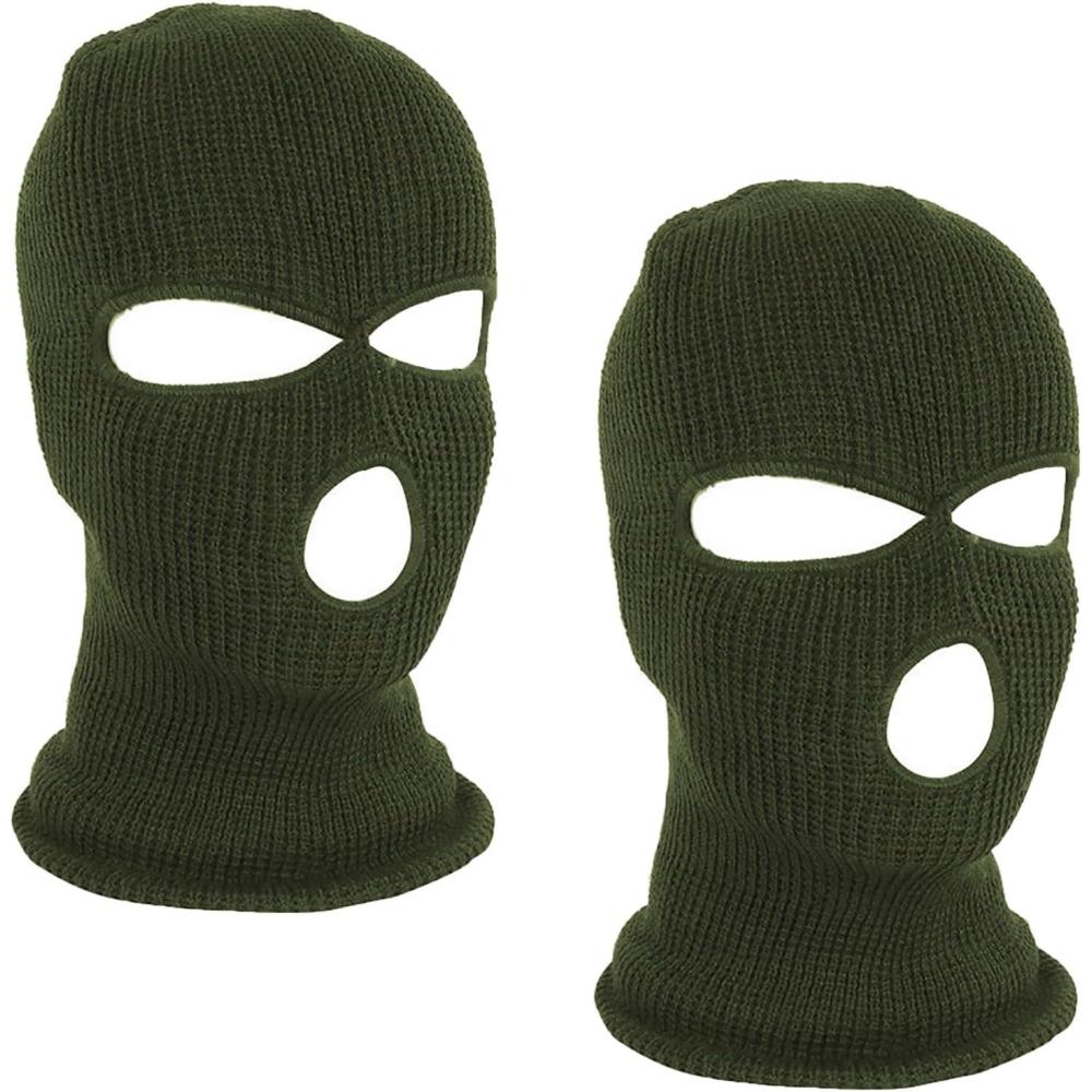 image2 Pices Cagoule 3 Trous Balaclava 3 Trous TricotCagoule Noir de Visage Complet Masque de Ski pou Hommes et FemmeVert armVert arm