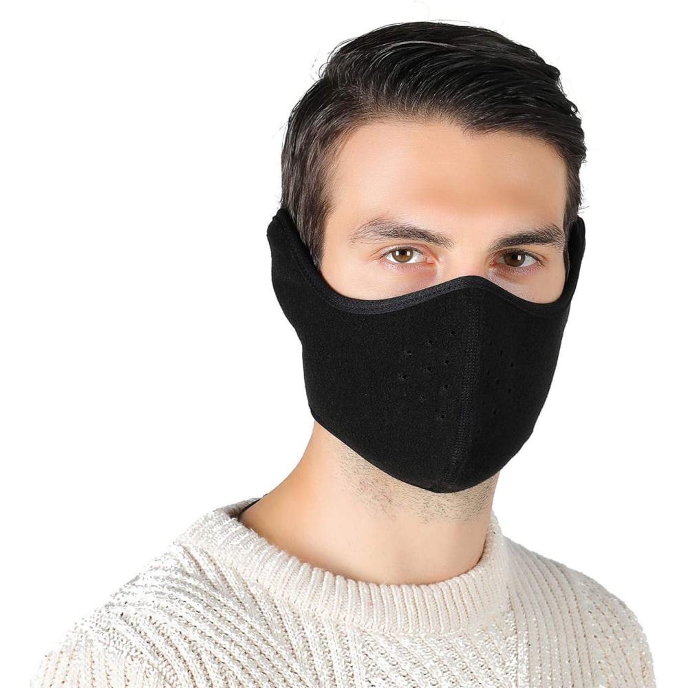 imageMasque CagouleUnisexe Cagoule Masque de SkiDhiver Facial pour lpreuve du VentAntiBue Avec ProtgeOreilles Ajustables Noir