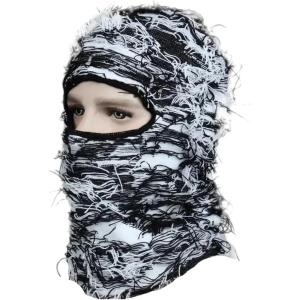 1 pièces Couverture complète Masque de Ski Chapeau Cagoule en détresse tricoté Bonnet Hommes Femmes Hiver Chaud Coupe-Vent vélo(Gris)