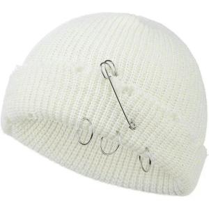 Bonnet à Pompon Tricoté Unisexe en Détresse avec Anneaux Métal, Chapeau Design Trous De Style Rue Punk, Casquette Chaude d&rsquo;hiver pour Halloween Et Noël(Style 1-08)