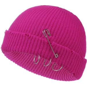 Bonnet à Pompon Tricoté Unisexe en Détresse avec Anneaux Métal, Chapeau Design Trous De Style Rue Punk, Casquette Chaude d&rsquo;hiver pour Halloween Et Noël(Style 1-09)