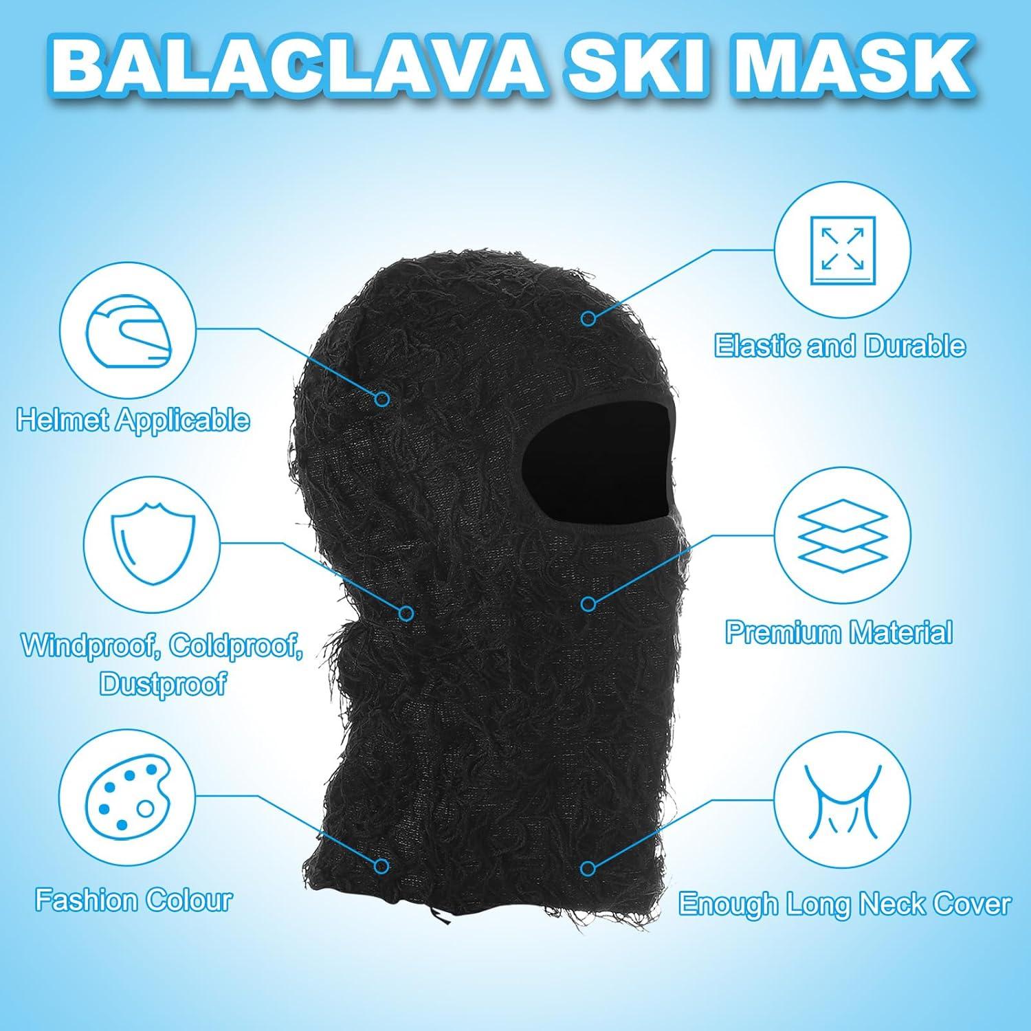 imagePATIKIL Cagoule de Ski en Dtresse Masque Facial Tricot Camouflage Balaclava CoupeVent Couverture Complte pour Femmes Hommes Sports de Plein Air Noir