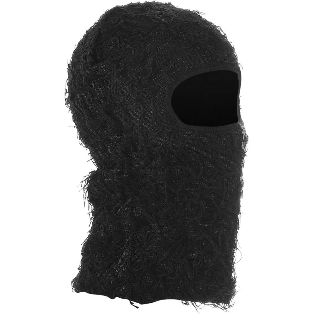 imagePATIKIL Cagoule de Ski en Dtresse Masque Facial Tricot Camouflage Balaclava CoupeVent Couverture Complte pour Femmes Hommes Sports de Plein Air Noir