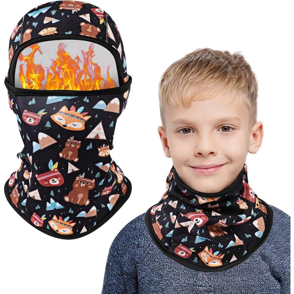 image:imageCagoule dhiver Thermique pour Enfants 28 Ans Multifonction CoupeVent Masque de Ski Bonnet de Cyclisme avec CacheCou Casquette Chapeau pour Garons et Filles Sports dhiver en Plein AirOurs Noir
