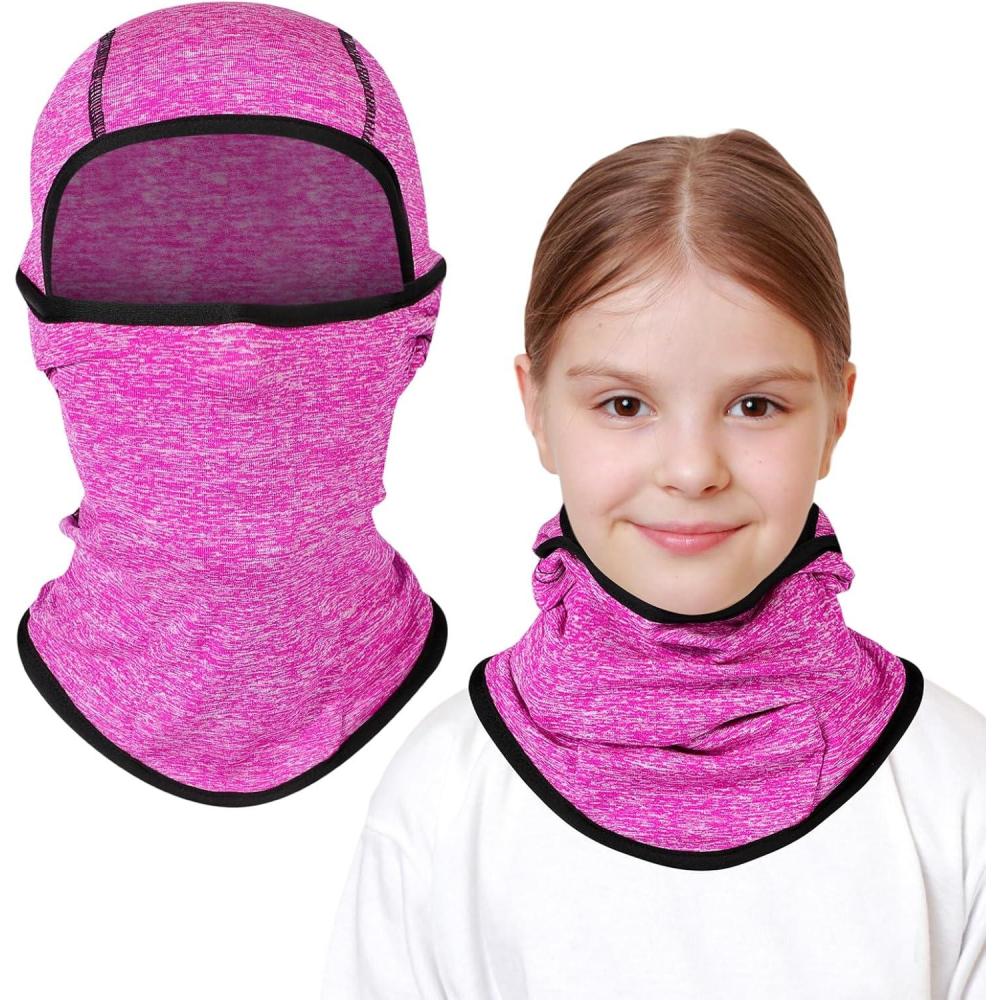 image:imageCagoule dhiver Thermique pour Enfants 28 Ans Multifonction CoupeVent Masque de Ski Bonnet de Cyclisme avec CacheCou Casquette Chapeau pour Garons et Filles Sports dhiver en Plein AirRose Rouge