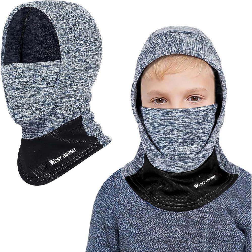 image:imageCagoule dhiver Thermique pour Enfants 613Ans Multifonction Coupe Masque de Ski Cyclisme Casquette Bonnet Chapeau avec CacheCou pour Garons et Filles Sports dhiver en Plein AirBleu gris