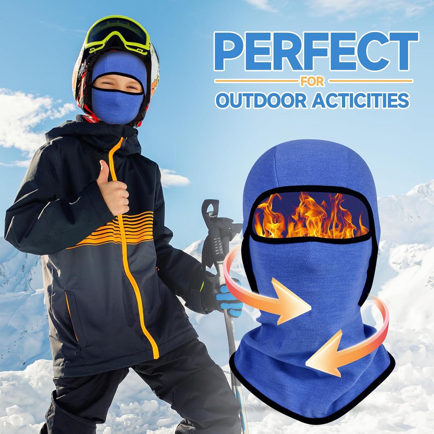 image:imageCagoule dhiver Thermique pour Enfants 614 Ans Multifonction CoupeVent Masque de Ski Bonnet de Cyclisme avec CacheCou Casquette Chapeau pour Garons et Filles Sports dhiver en Plein AirBleu royal