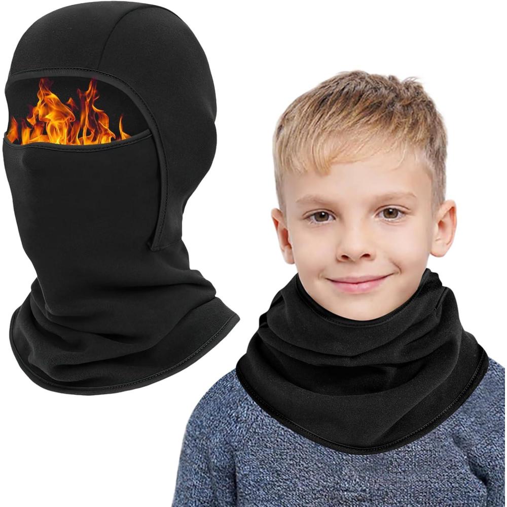 image:imageCagoule dhiver Thermique pour Enfants 614 Ans Multifonction CoupeVent Masque de Ski Bonnet de Cyclisme avec CacheCou Casquette Chapeau pour Garons et Filles Sports dhiver en Plein AirNoir