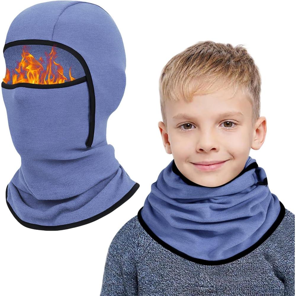 image:imageCagoule dhiver Thermique pour Enfants 614 Ans Multifonction CoupeVent Masque de Ski Bonnet de Cyclisme avec CacheCou Casquette Chapeau pour Garons et Filles Sports dhiver en Plein AirBleu denim