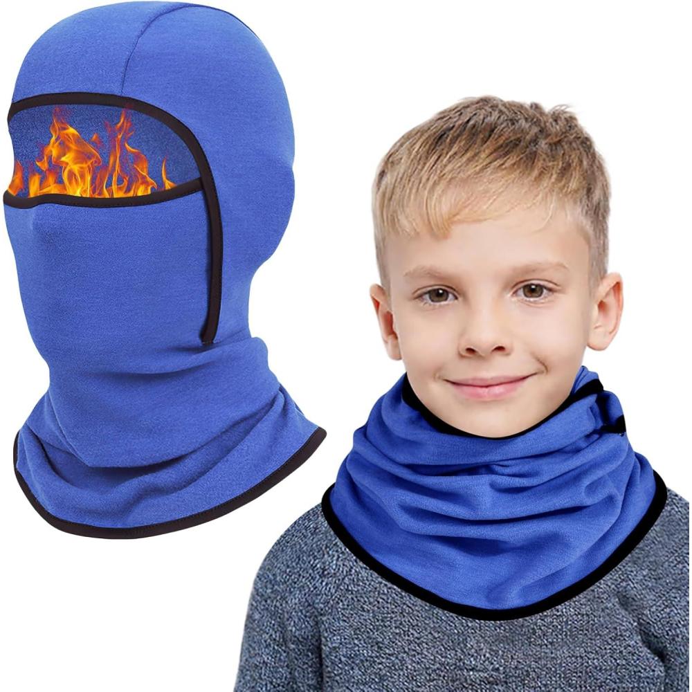 image:imageCagoule dhiver Thermique pour Enfants 614 Ans Multifonction CoupeVent Masque de Ski Bonnet de Cyclisme avec CacheCou Casquette Chapeau pour Garons et Filles Sports dhiver en Plein AirBleu royal