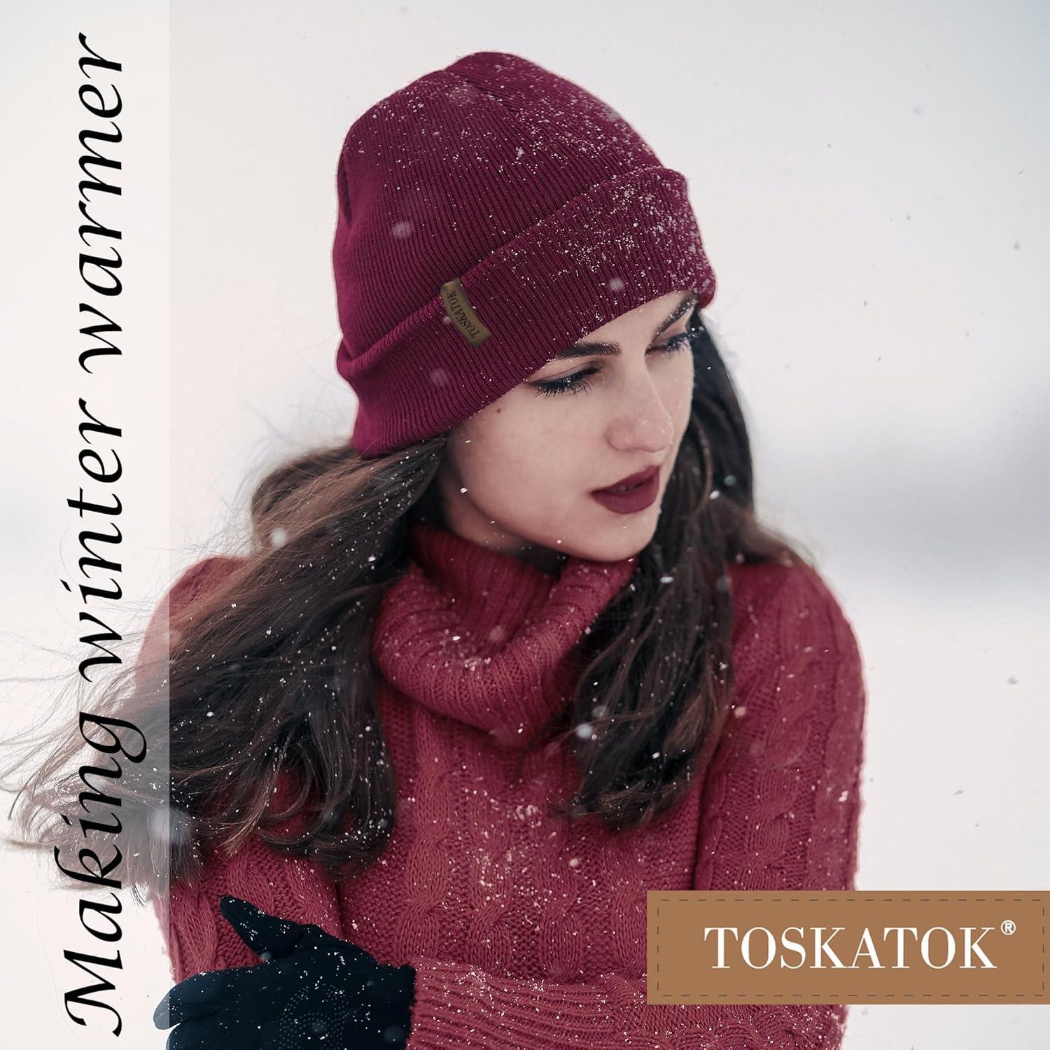 image:imageTOSKATOK Bonnet en Tricot dhiver Doux et Chaud Unisexe pour Femme et Homme avec Doublure en Polaire Thermique Douce Taille UniqueBOURGOGNE