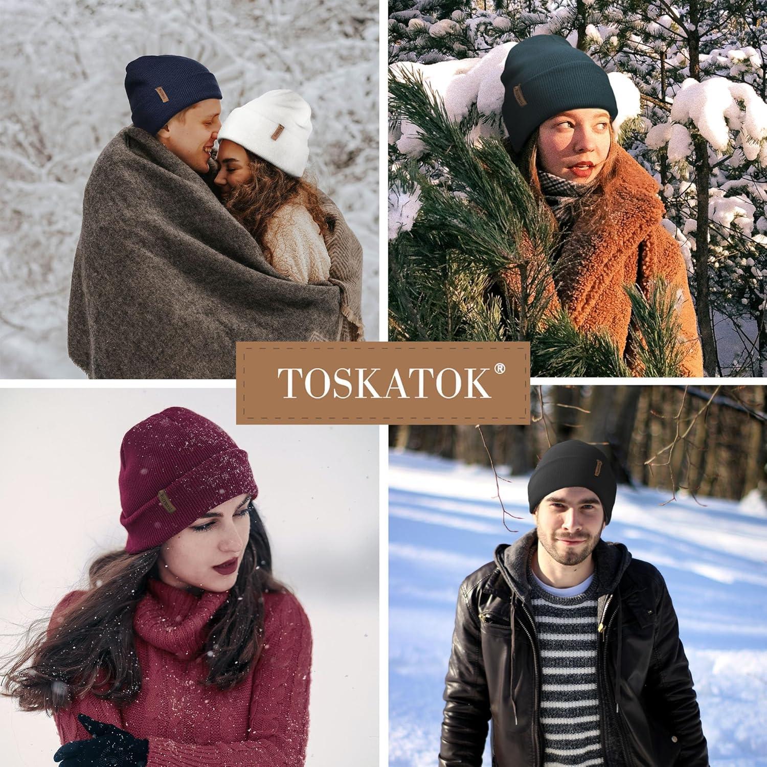 image:imageTOSKATOK Bonnet en Tricot dhiver Doux et Chaud Unisexe pour Femme et Homme avec Doublure en Polaire Thermique Douce Taille UniqueBOURGOGNE