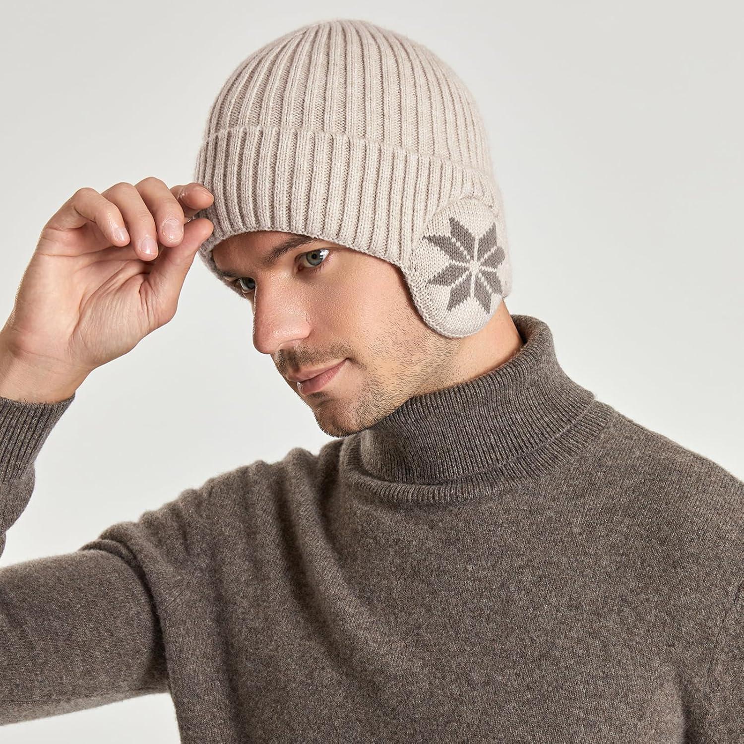 image:imageYAMEE Bonnets Tricoter Hommes avec CacheOreilles ChaudBonnets Slouch Beanie Hommes Peluche DouxChapeau dhiver Femme Bonnet Tricot CoupeVentSki Hiver Chapeaux Unisexe pour Activit de Plain AirBeige