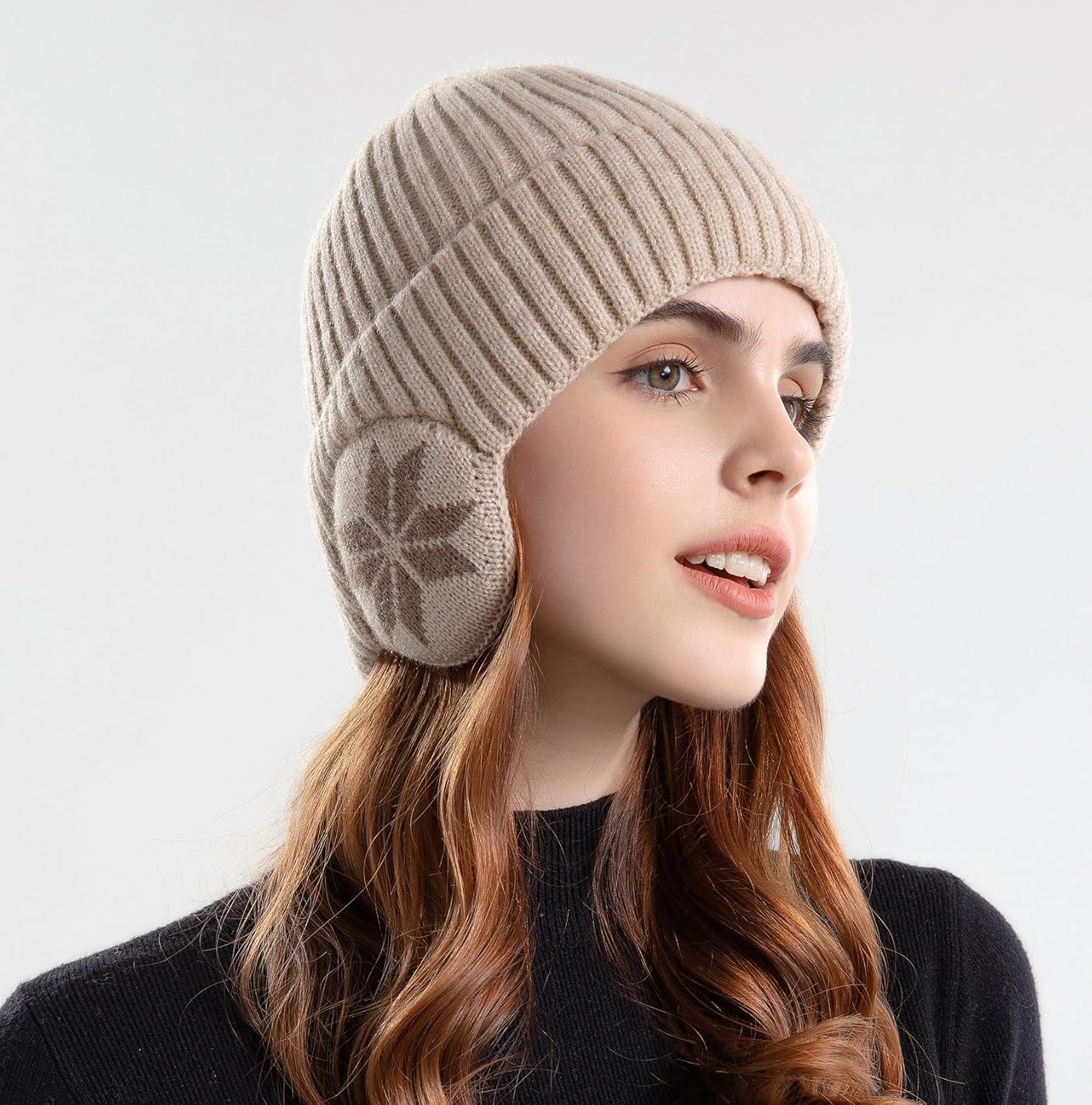 image:imageYAMEE Bonnets Tricoter Hommes avec CacheOreilles ChaudBonnets Slouch Beanie Hommes Peluche DouxChapeau dhiver Femme Bonnet Tricot CoupeVentSki Hiver Chapeaux Unisexe pour Activit de Plain AirBeige