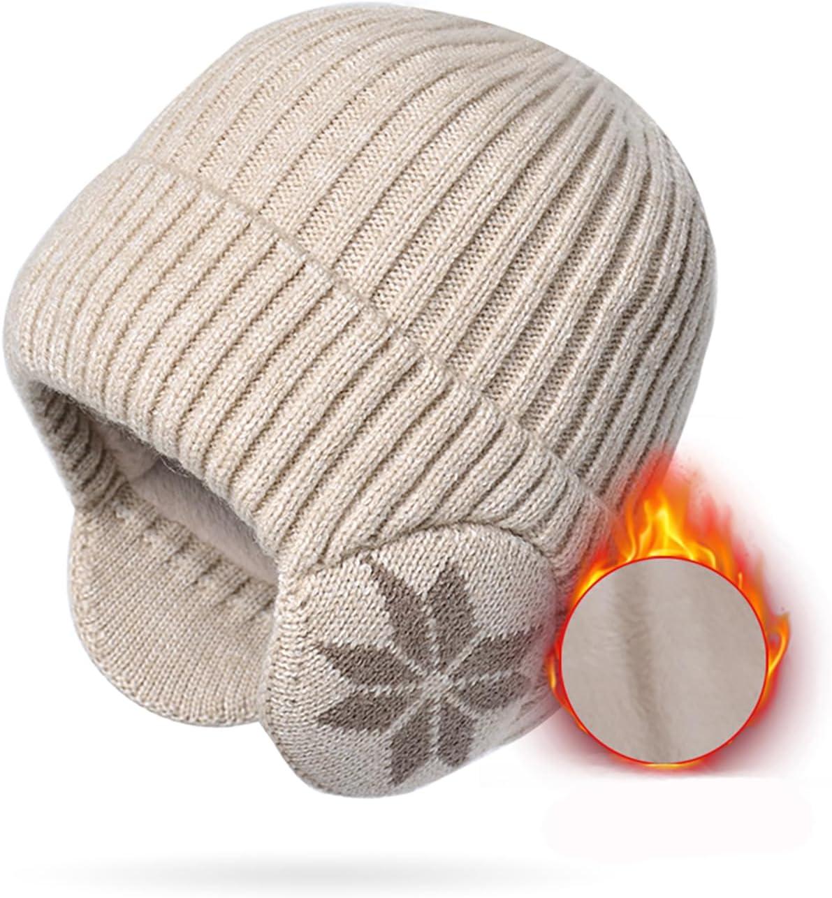 image:imageYAMEE Bonnets Tricoter Hommes avec CacheOreilles ChaudBonnets Slouch Beanie Hommes Peluche DouxChapeau dhiver Femme Bonnet Tricot CoupeVentSki Hiver Chapeaux Unisexe pour Activit de Plain AirBeige