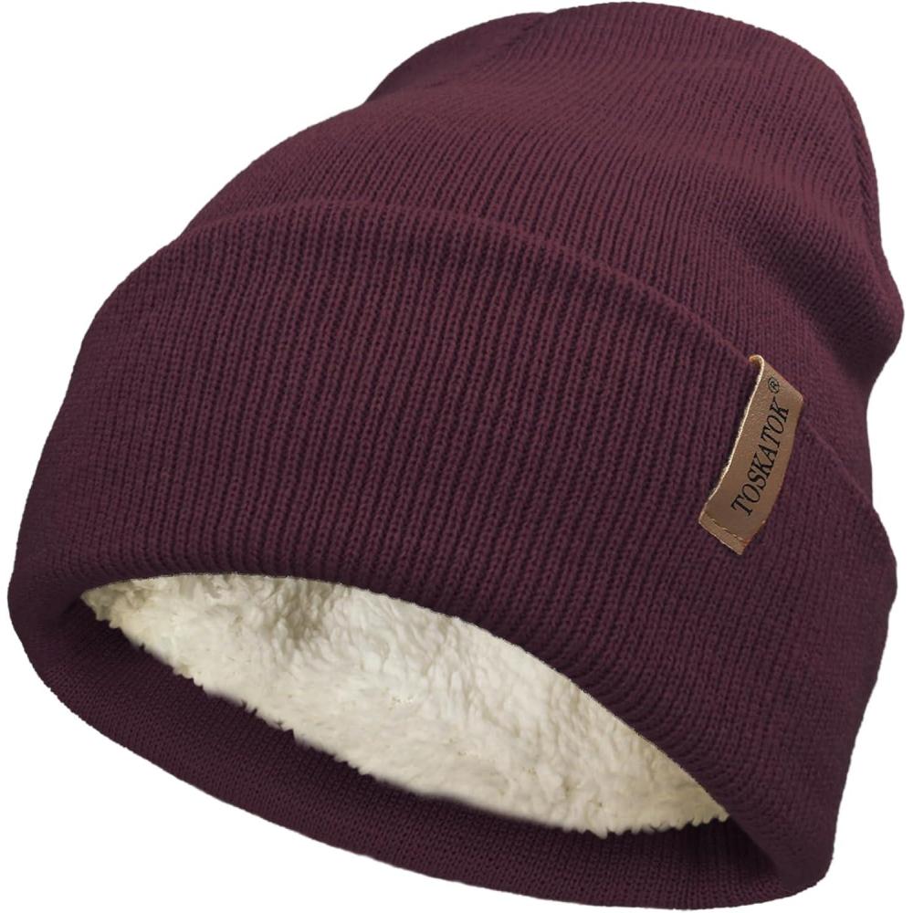image:imageTOSKATOK Bonnet en Tricot dhiver Doux et Chaud Unisexe pour Femme et Homme avec Doublure en Polaire Thermique Douce Taille UniqueBOURGOGNE