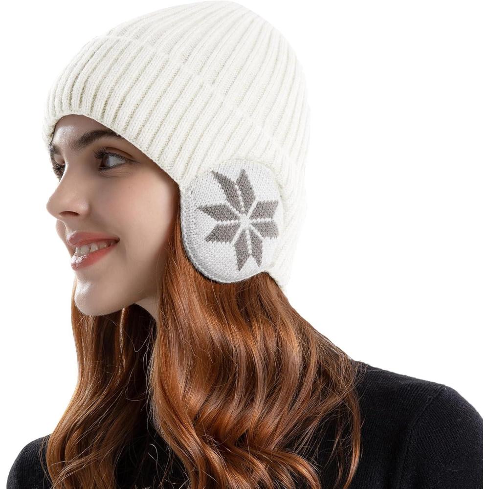 image:imageYAMEE Bonnets Tricoter Hommes avec CacheOreilles ChaudBonnets Slouch Beanie Hommes Peluche DouxChapeau dhiver Femme Bonnet Tricot CoupeVentSki Hiver Chapeaux Unisexe pour Activit de Plain AirBlanc