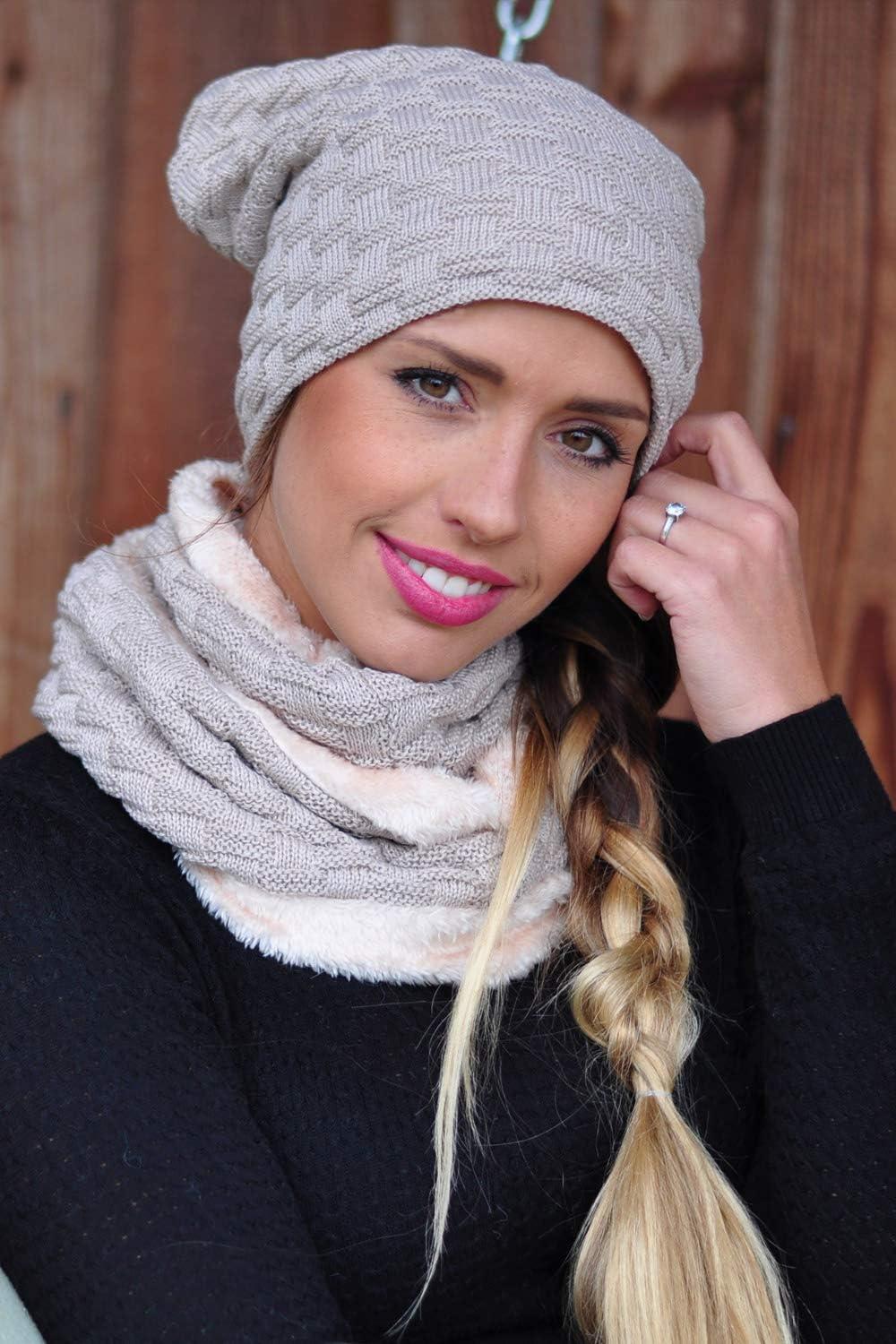 image:imagestyleBREAKER Bonnet Long en Maille Fine avec Motif Tress et Doublure Intrieure en Polaire Chaude Bonnet dhiver Tricot Unisexe lastique Doux Confortable ChaudMarron clair
